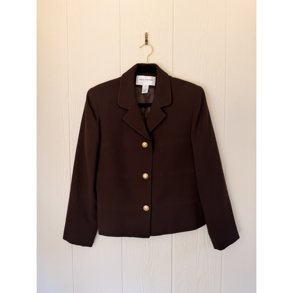 Jones New York Brown 100% Wool Blazer Jacket 10 Vintage Dark Academia Work